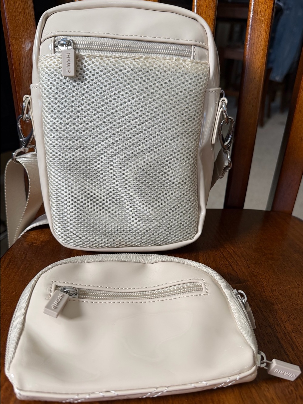 IHKWIP Ivory Patent Quilted Crossbody Bag & Matching Wallet Set - Picture 2 of 16